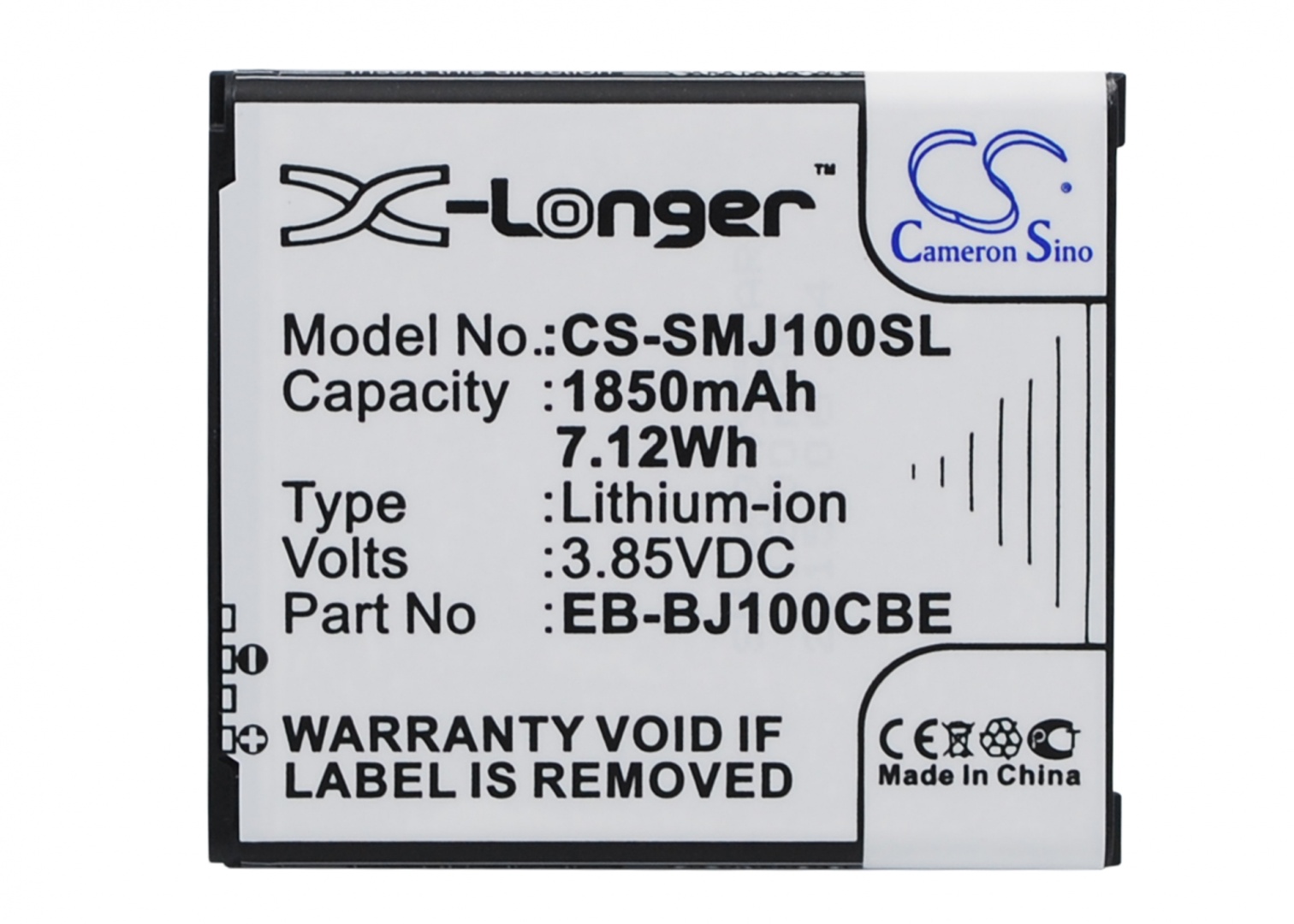 Аккумулятор CS-SMJ100SL EB-BJ100BBE, EB-BJ100BCE для Samsung Galaxy J1 SM-J100F  3.85V / 1850mAh